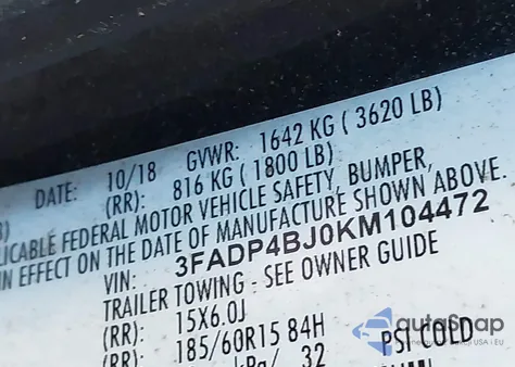 2019 Ford Fiesta Se из США, поврежденный, VIN 3FADP4BJ0KM104472